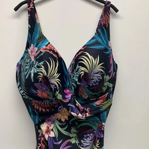 Terra and Sky Bathing Suit Black Floral One Piece Slimming Women's Plus Size 5X - Picture 6 of 13